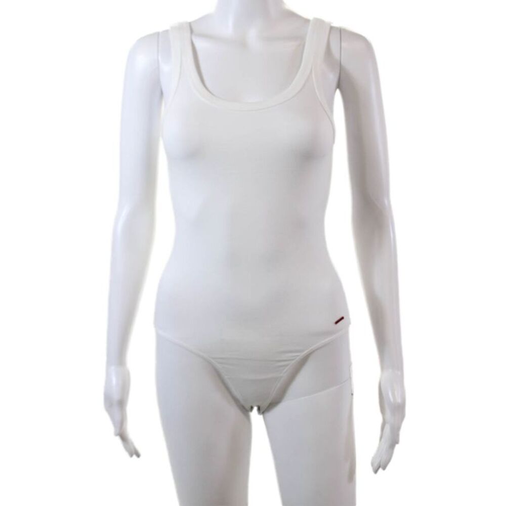 Philanthropy Womens Sleeveless Scoop Neck Open Knit Trim Bodysuit White Small